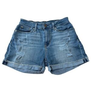 Levi Strauss Signature Denim Shorts Distressed Cuffed Hem Blue Womens Size 6‎
